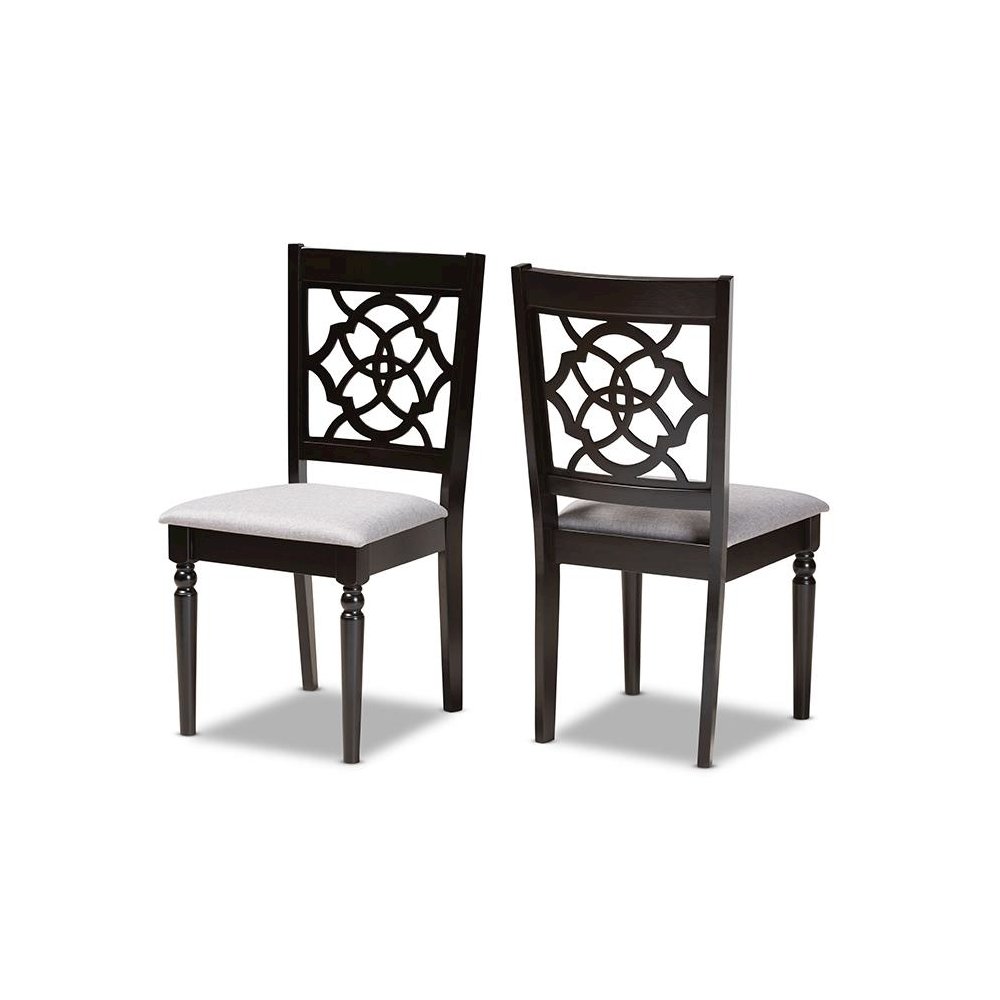 Grey Fabric Upholstered and Dark Brown Finished Wood 2-Piece Dining Chair Set. Picture 1