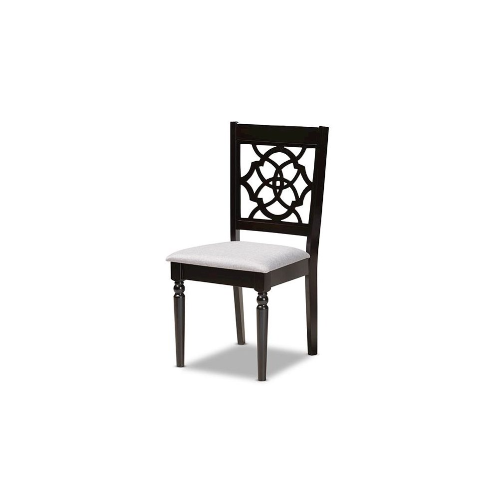 Grey Fabric Upholstered and Dark Brown Finished Wood 7-Piece Dining Set. Picture 2