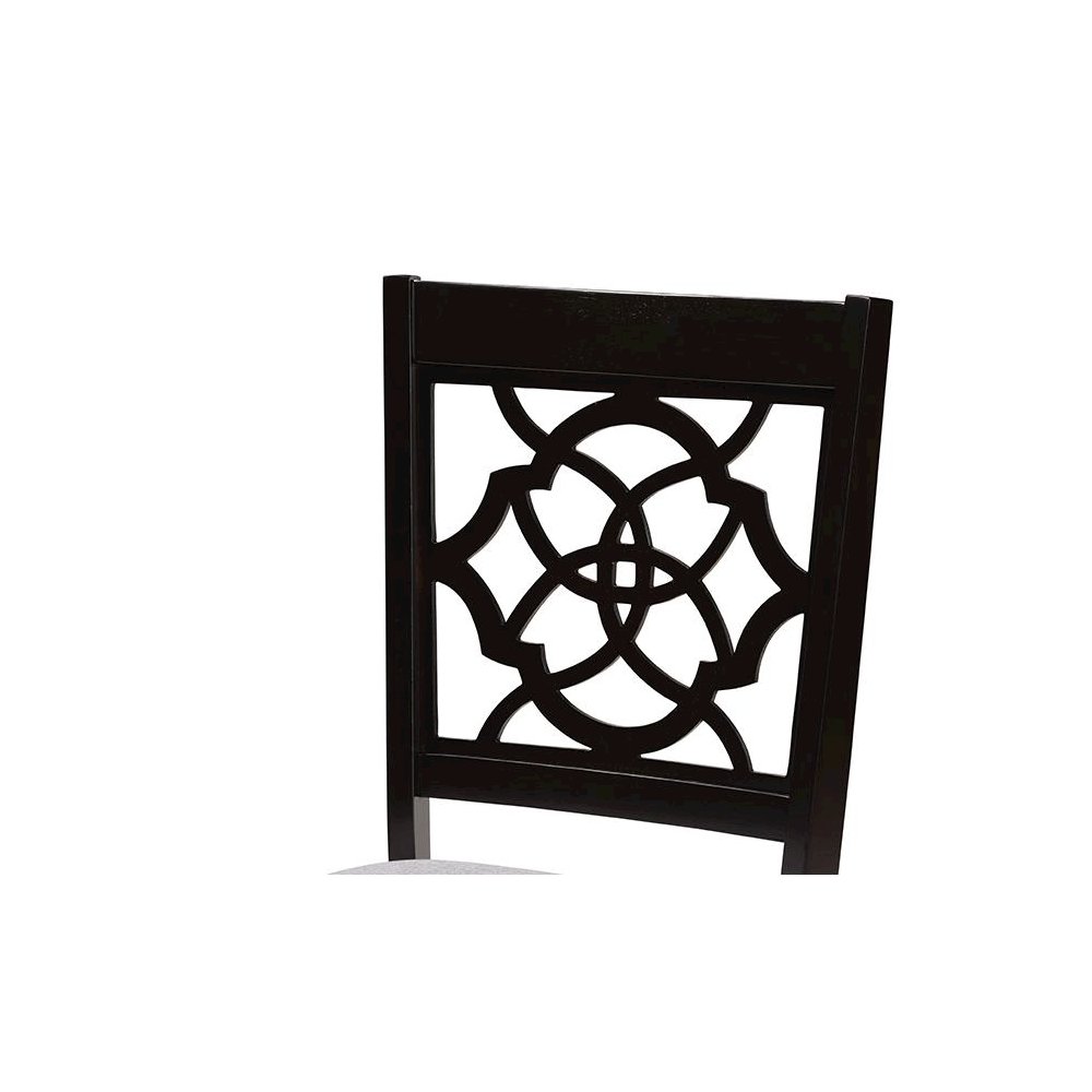 Grey Fabric Upholstered and Dark Brown Finished Wood 7-Piece Dining Set. Picture 5