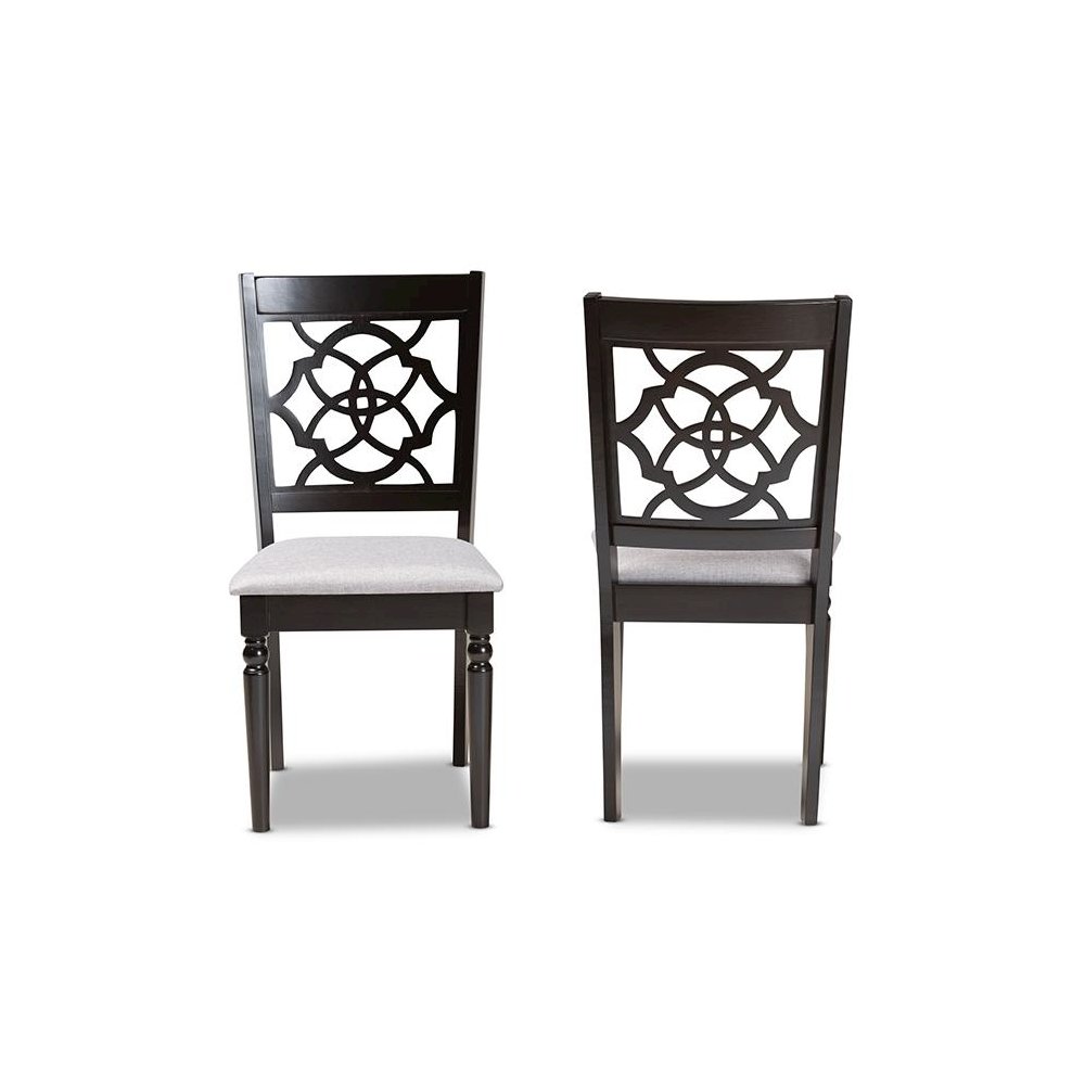 Grey Fabric Upholstered and Dark Brown Finished Wood 2-Piece Dining Chair Set. Picture 2