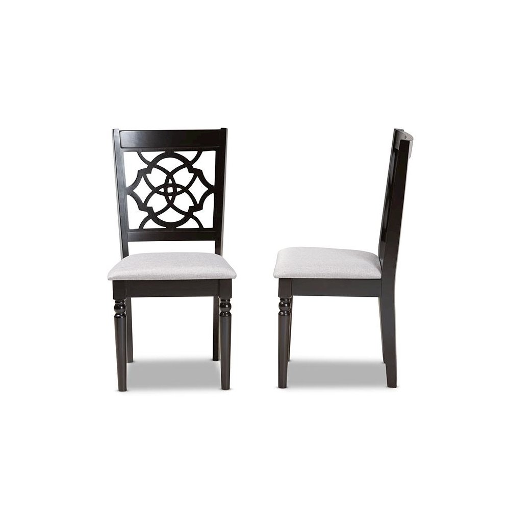 Grey Fabric Upholstered and Dark Brown Finished Wood 2-Piece Dining Chair Set. Picture 3