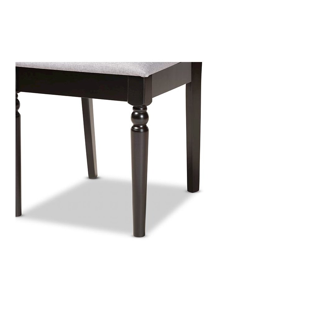 Grey Fabric Upholstered and Dark Brown Finished Wood 2-Piece Dining Chair Set. Picture 5