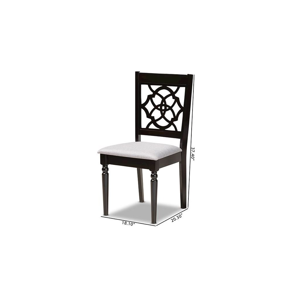 Grey Fabric Upholstered and Dark Brown Finished Wood 2-Piece Dining Chair Set. Picture 8