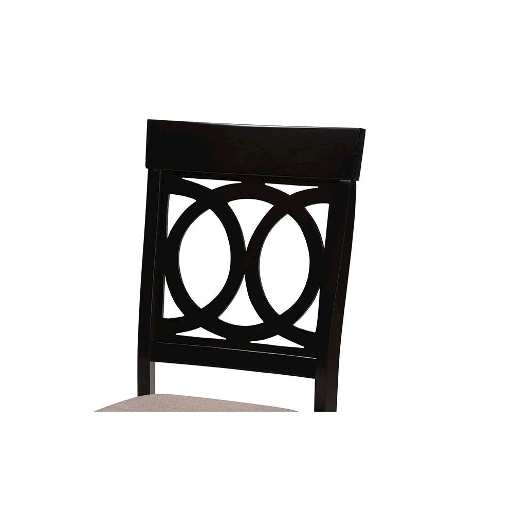 Sand Fabric Upholstered and Dark Brown Finished Wood 7-Piece Dining Set. Picture 5
