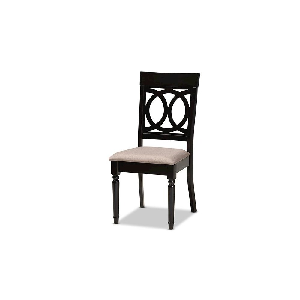 Sand Fabric Upholstered and Dark Brown Finished Wood 7-Piece Dining Set. Picture 2