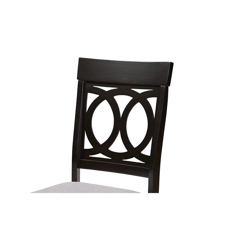Grey Fabric Upholstered and Dark Brown Finished Wood 7-Piece Dining Set. Picture 5