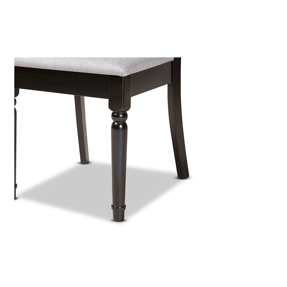 Grey Fabric Upholstered and Dark Brown Finished Wood 7-Piece Dining Set. Picture 6