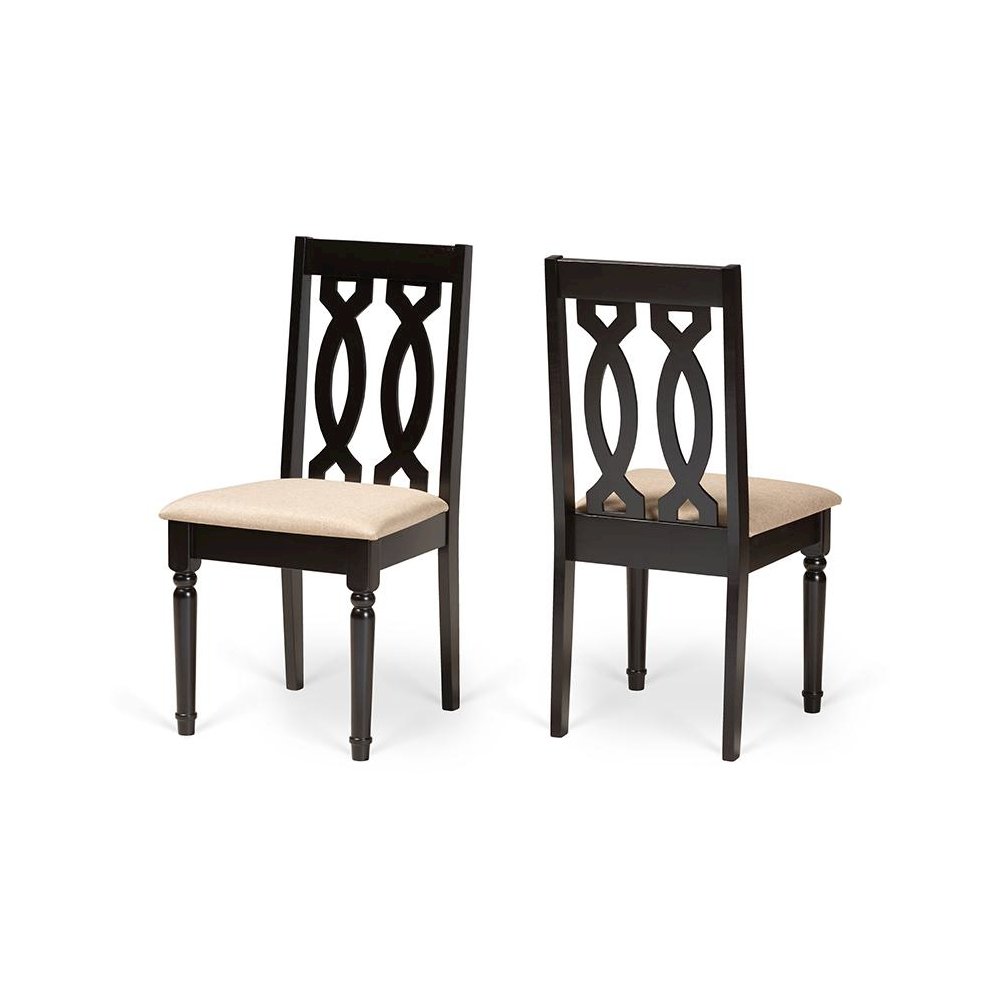 Sand Fabric Upholstered and Dark Brown Finished Wood 2-Piece Dining Chair Set. Picture 1