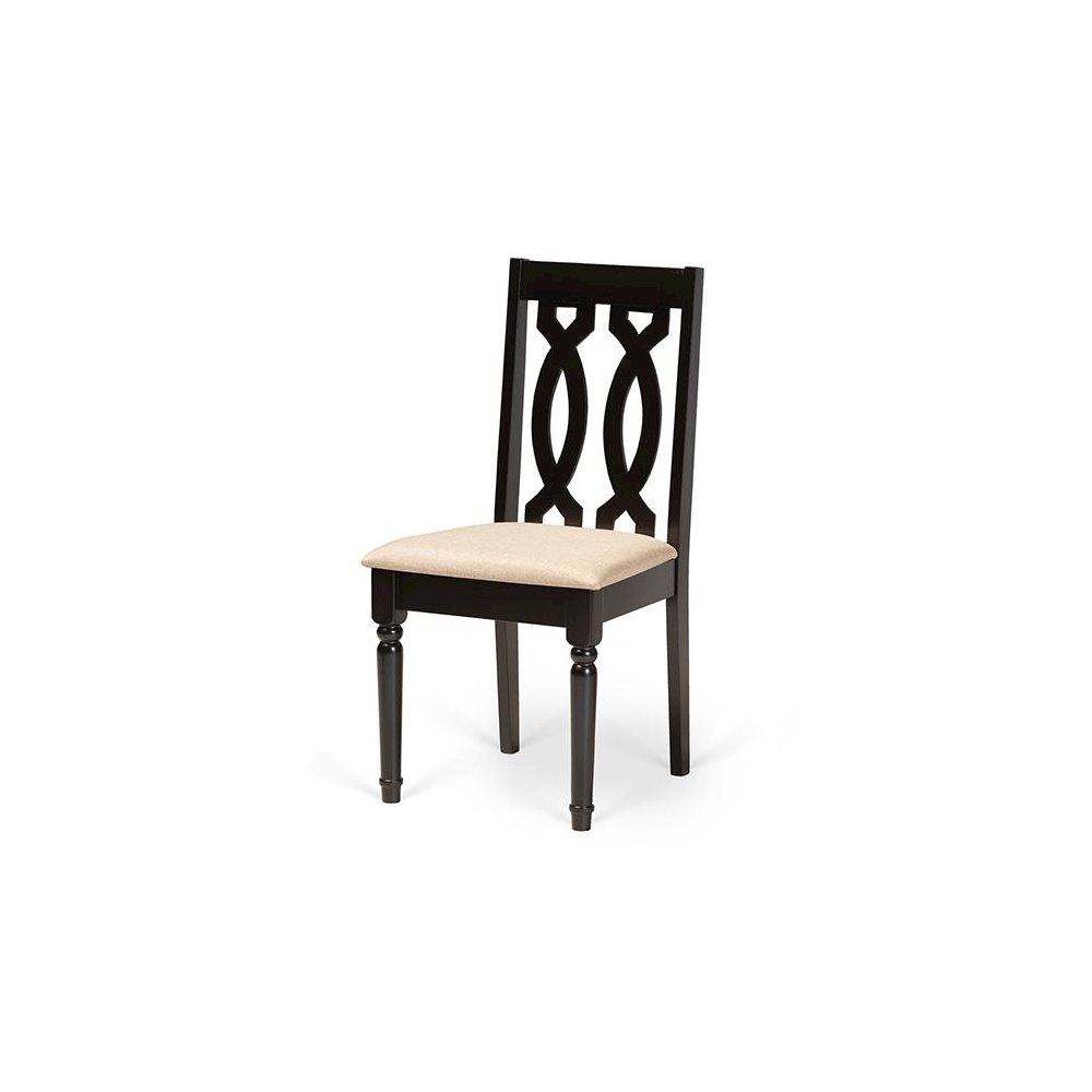 Sand Fabric Upholstered and Dark Brown Finished Wood 7-Piece Dining Set. Picture 2