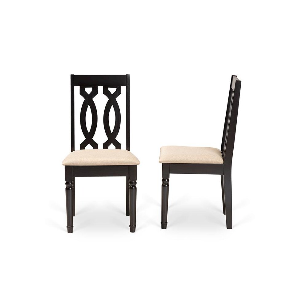 Sand Fabric Upholstered and Dark Brown Finished Wood 2-Piece Dining Chair Set. Picture 3