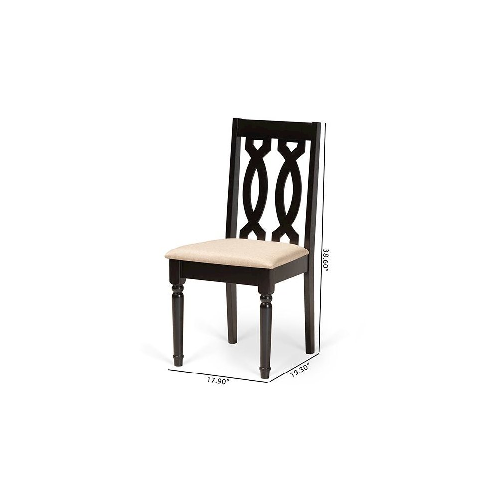 Sand Fabric Upholstered and Dark Brown Finished Wood 2-Piece Dining Chair Set. Picture 8