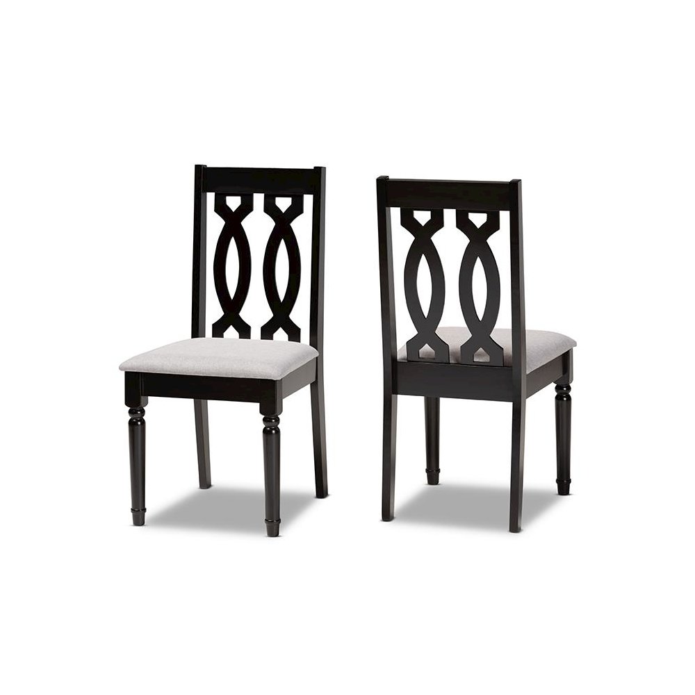 Grey Fabric Upholstered and Dark Brown Finished Wood 2-Piece Dining Chair Set. Picture 1
