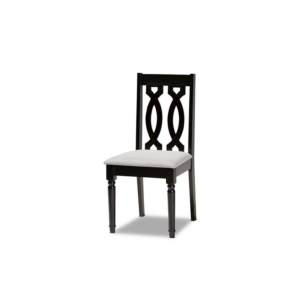 Grey Fabric Upholstered and Dark Brown Finished Wood 7-Piece Dining Set. Picture 2