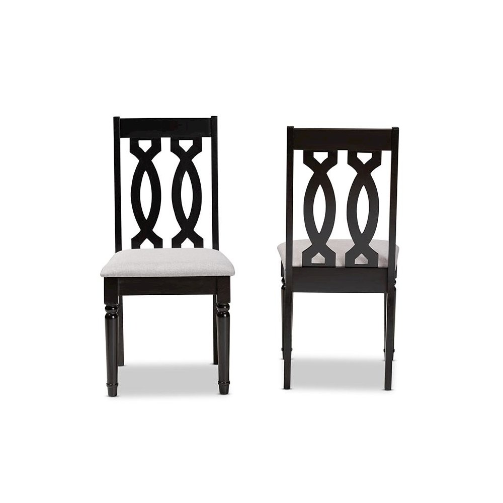 Grey Fabric Upholstered and Dark Brown Finished Wood 2-Piece Dining Chair Set. Picture 2