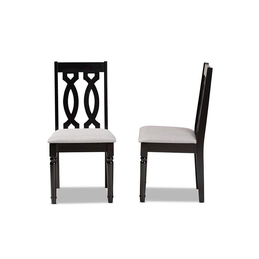 Grey Fabric Upholstered and Dark Brown Finished Wood 2-Piece Dining Chair Set. Picture 3