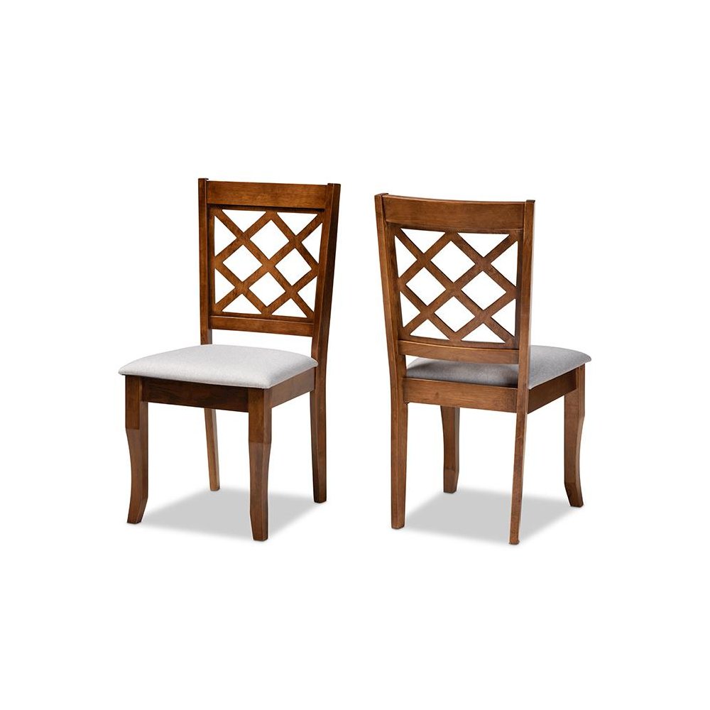 Grey Fabric Upholstered Walnut Finished Wood 2-Piece Dining Chair Set. Picture 1