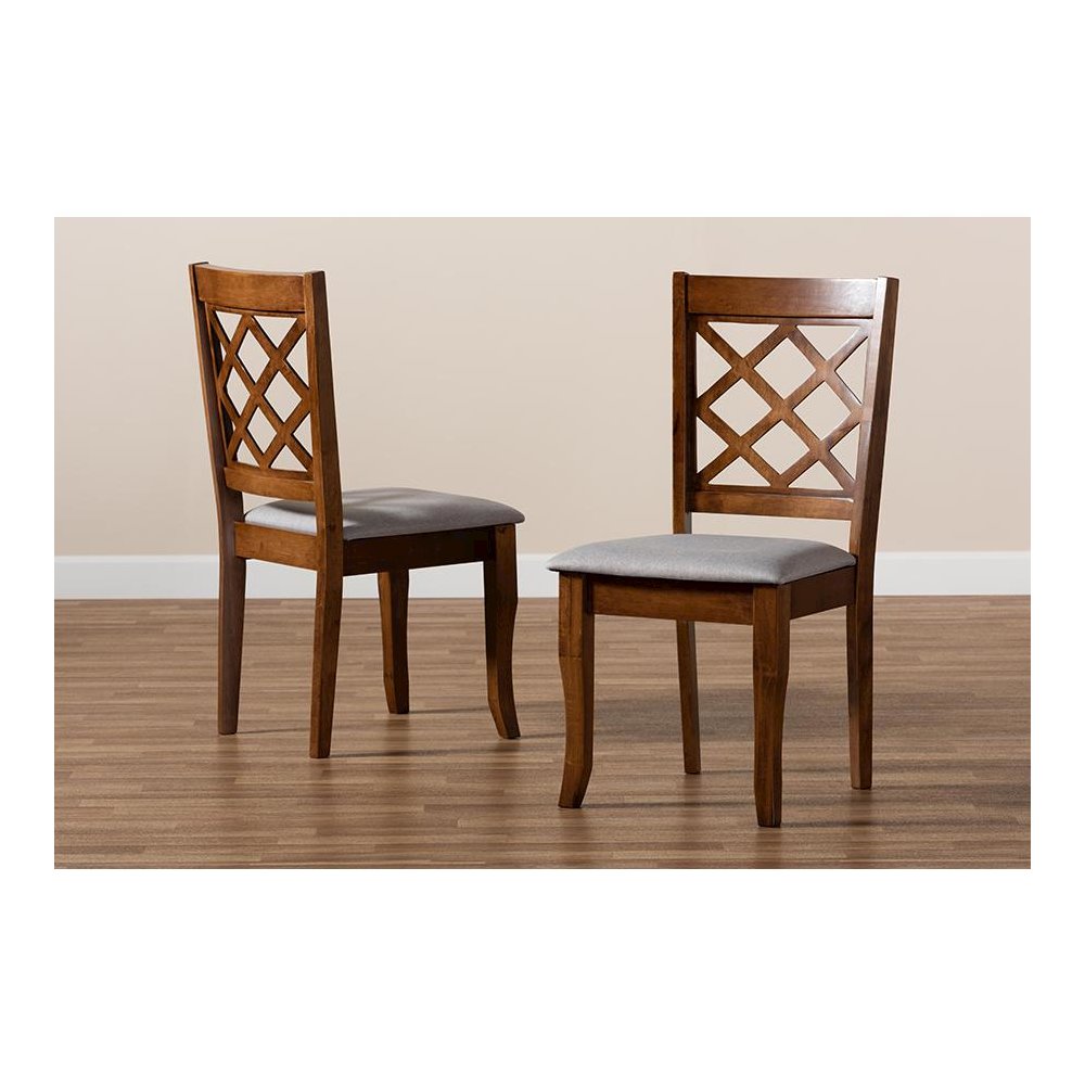 Grey Fabric Upholstered Walnut Finished Wood 2-Piece Dining Chair Set. Picture 7