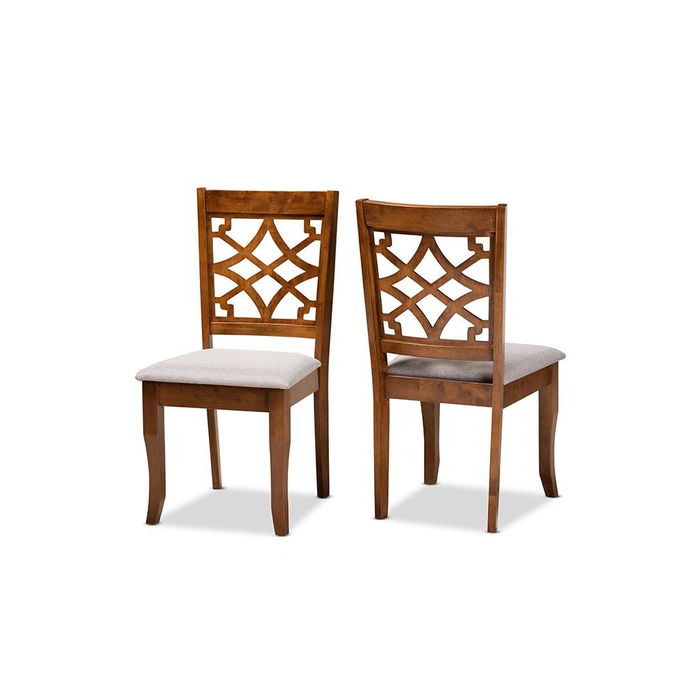 Grey Fabric Upholstered and Walnut Brown Finished Wood 2-Piece Dining Chair Set. Picture 1