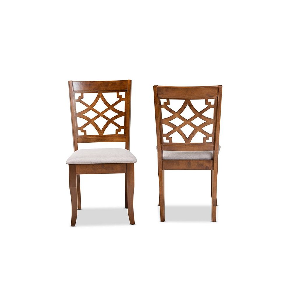 Grey Fabric Upholstered and Walnut Brown Finished Wood 2-Piece Dining Chair Set. Picture 2
