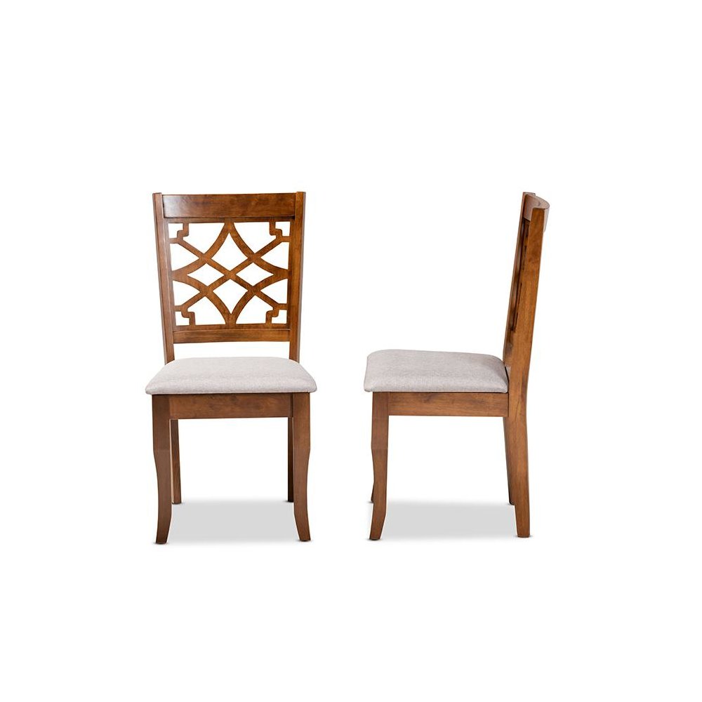 Grey Fabric Upholstered and Walnut Brown Finished Wood 2-Piece Dining Chair Set. Picture 3