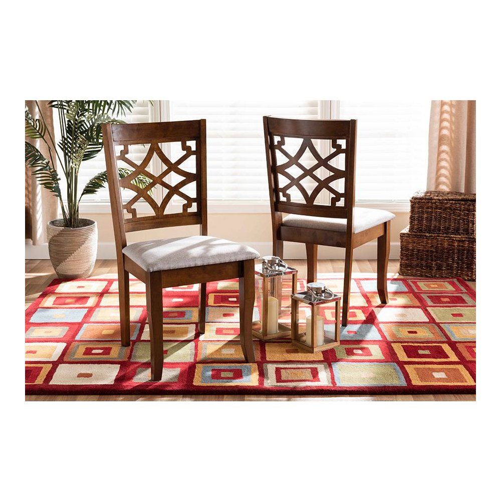 Grey Fabric Upholstered and Walnut Brown Finished Wood 2-Piece Dining Chair Set. Picture 6