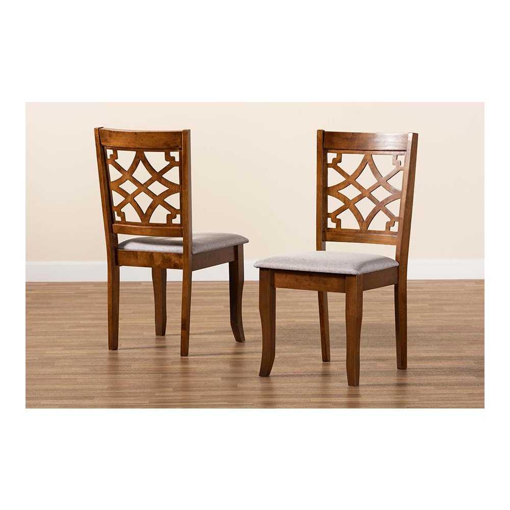 Grey Fabric Upholstered and Walnut Brown Finished Wood 2-Piece Dining Chair Set. Picture 7