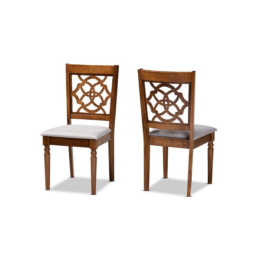 Grey Fabric Upholstered and Walnut Brown Finished Wood 2-Piece Dining Chair Set. Picture 1