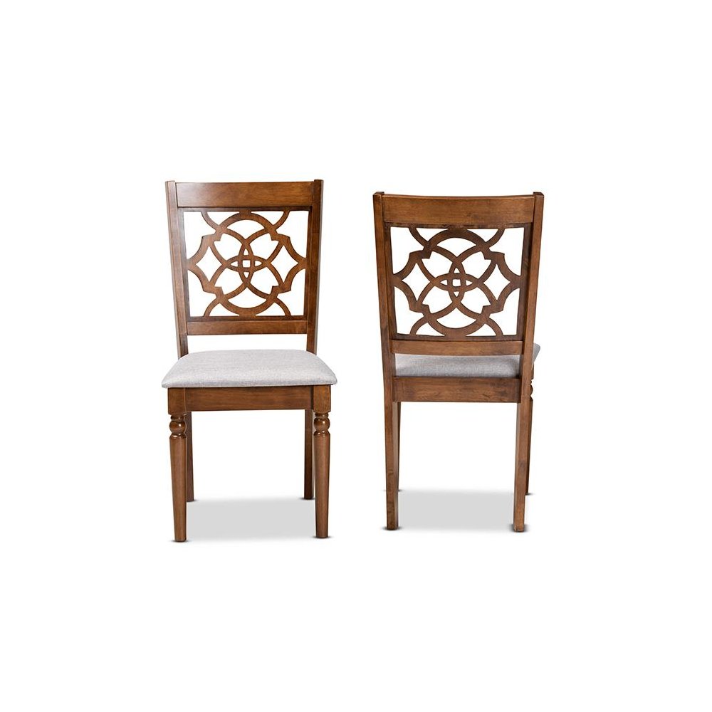 Grey Fabric Upholstered and Walnut Brown Finished Wood 2-Piece Dining Chair Set. Picture 2