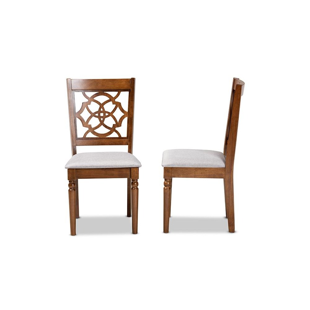 Grey Fabric Upholstered and Walnut Brown Finished Wood 2-Piece Dining Chair Set. Picture 3