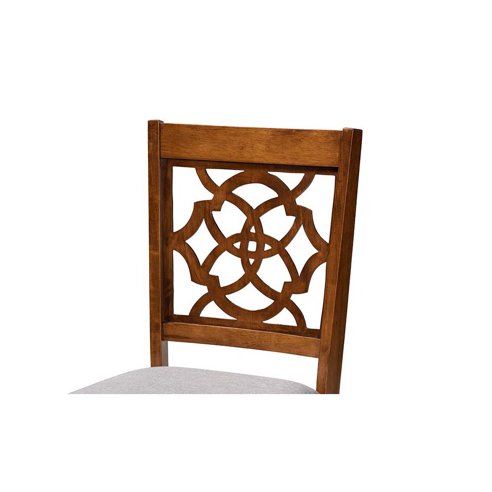 Grey Fabric Upholstered and Walnut Brown Finished Wood 2-Piece Dining Chair Set. Picture 4