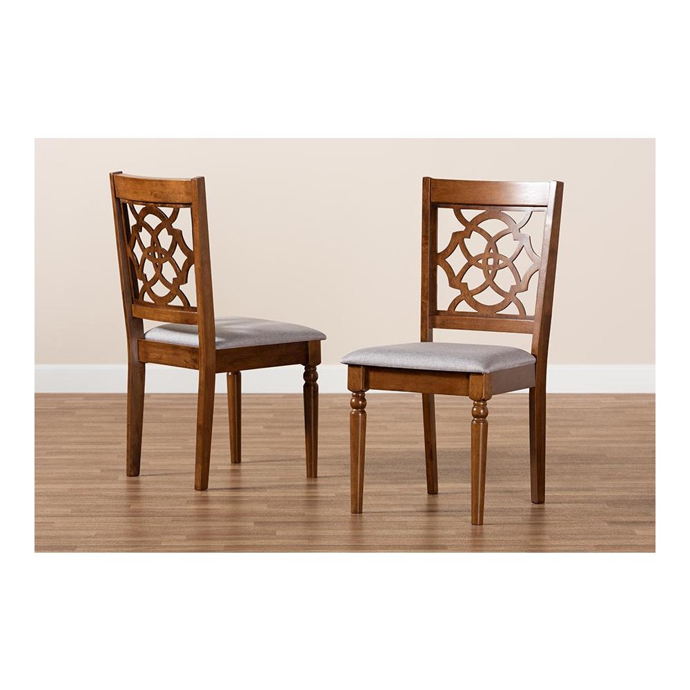 Grey Fabric Upholstered and Walnut Brown Finished Wood 2-Piece Dining Chair Set. Picture 7