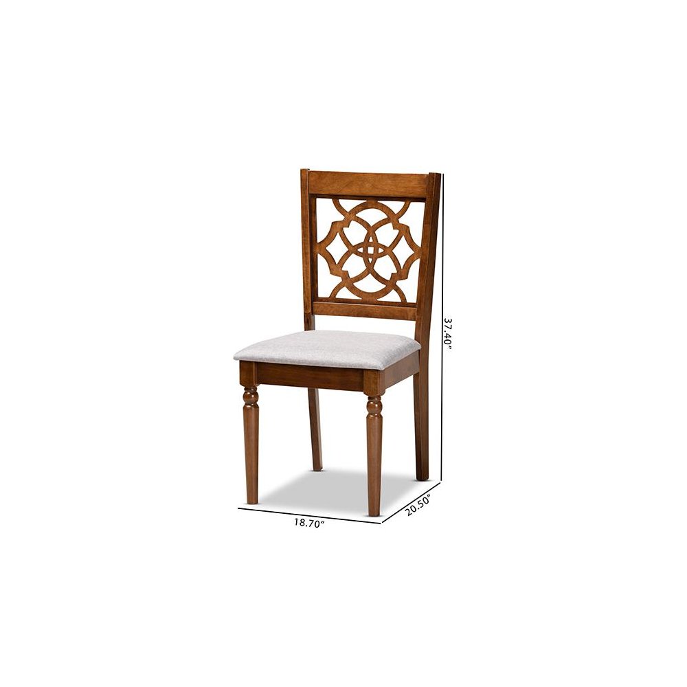 Grey Fabric Upholstered and Walnut Brown Finished Wood 2-Piece Dining Chair Set. Picture 8
