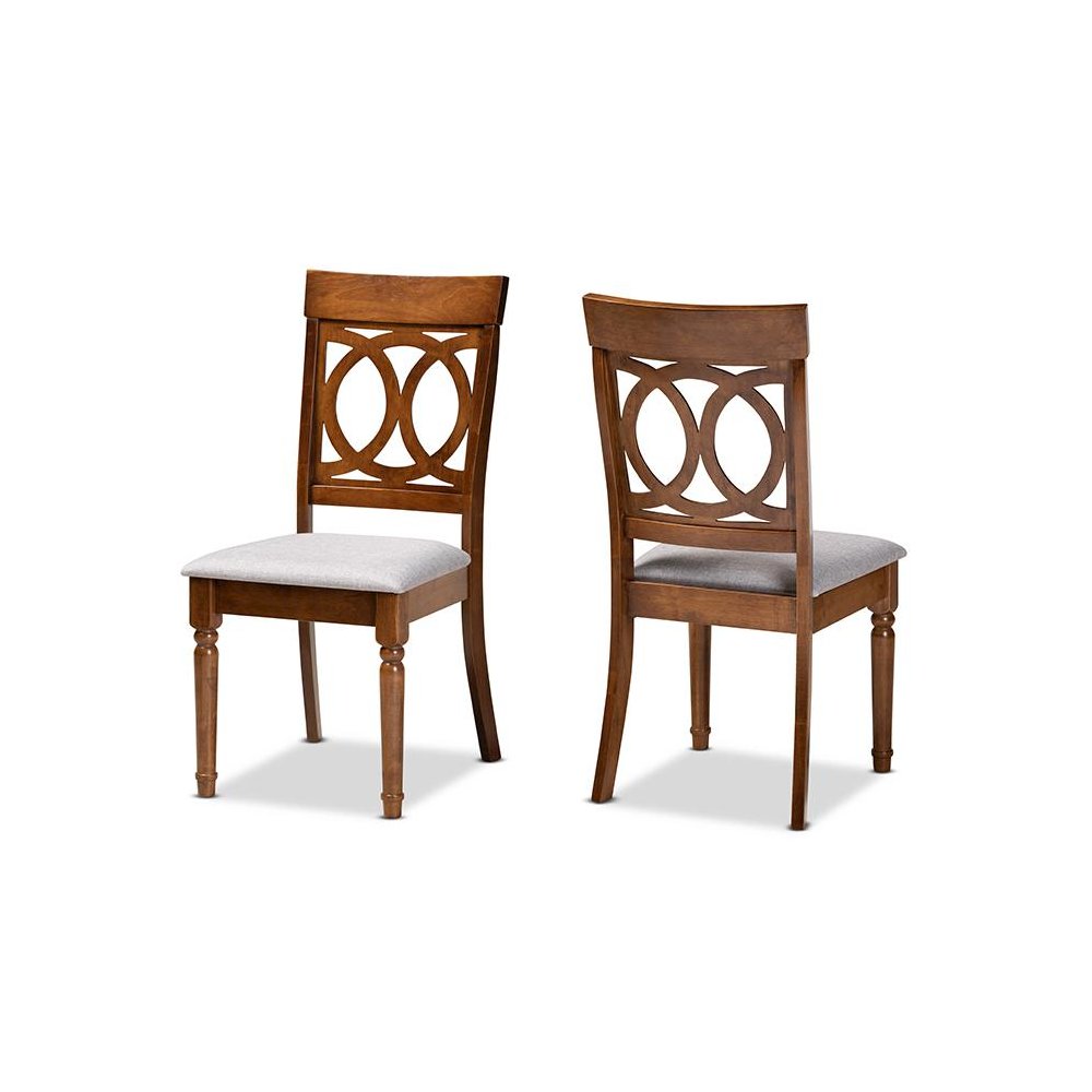 Grey Fabric Upholstered and Walnut Brown Finished Wood 2-Piece Dining Chair Set. Picture 1