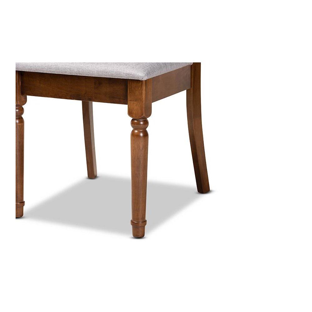 Grey Fabric Upholstered and Walnut Brown Finished Wood 7-Piece Dining Set. Picture 6