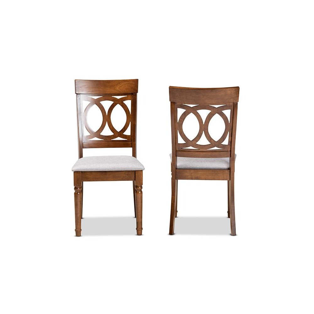 Grey Fabric Upholstered and Walnut Brown Finished Wood 2-Piece Dining Chair Set. Picture 2