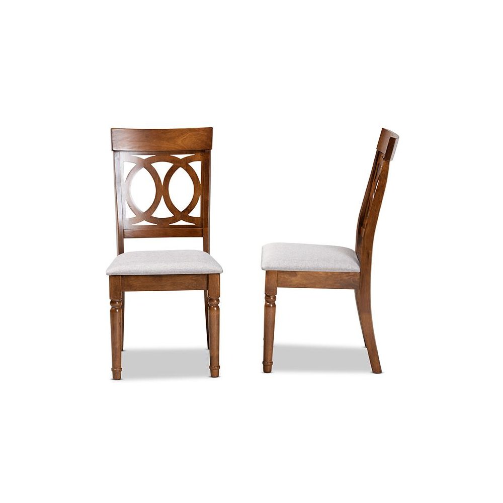 Grey Fabric Upholstered and Walnut Brown Finished Wood 2-Piece Dining Chair Set. Picture 3