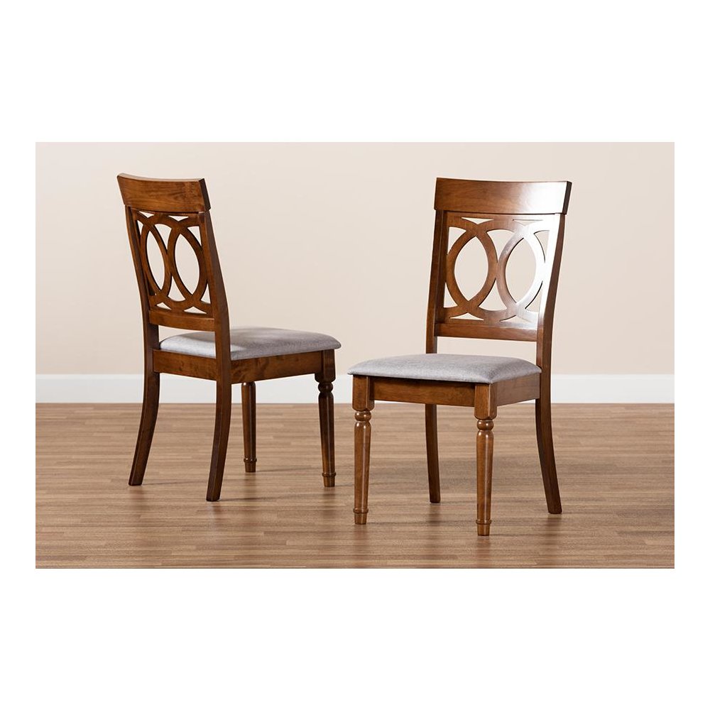 Grey Fabric Upholstered and Walnut Brown Finished Wood 2-Piece Dining Chair Set. Picture 7