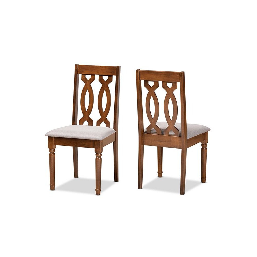 Grey Fabric Upholstered and Walnut Brown Finished Wood 2-Piece Dining Chair Set. Picture 1