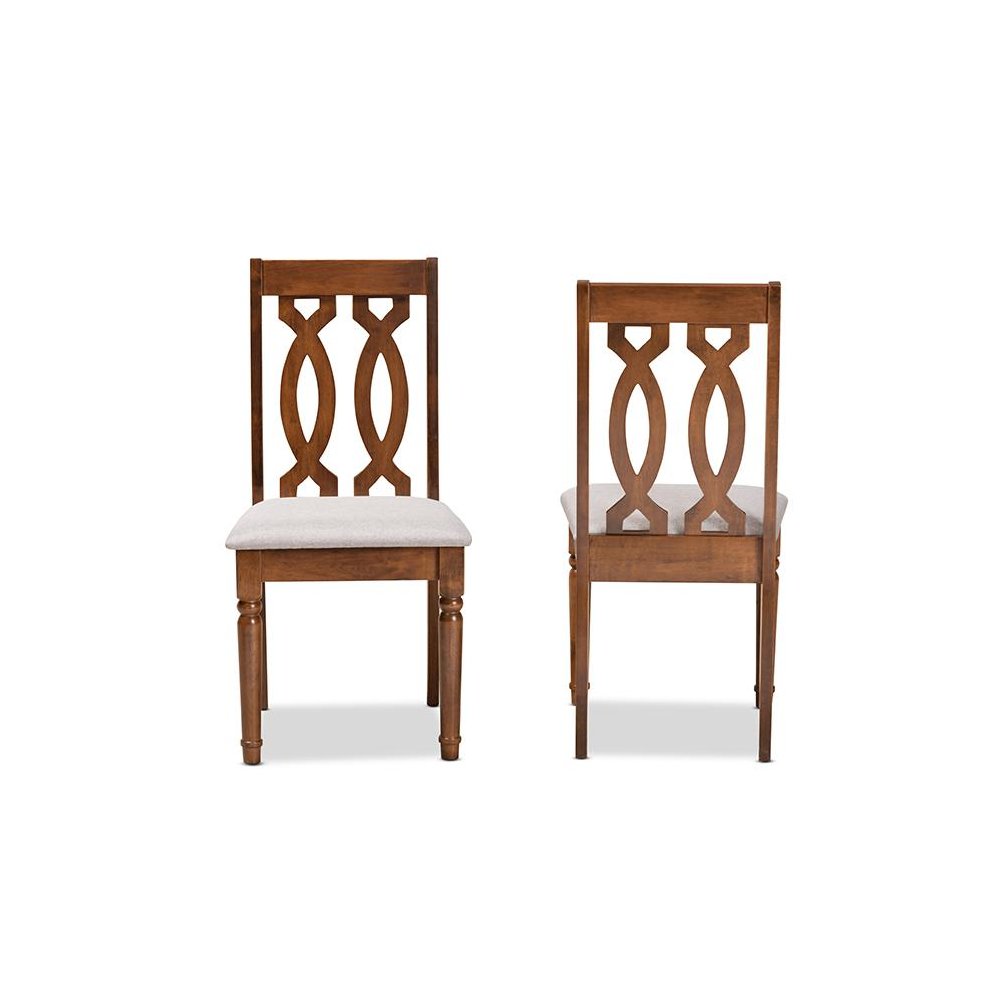 Grey Fabric Upholstered and Walnut Brown Finished Wood 2-Piece Dining Chair Set. Picture 2