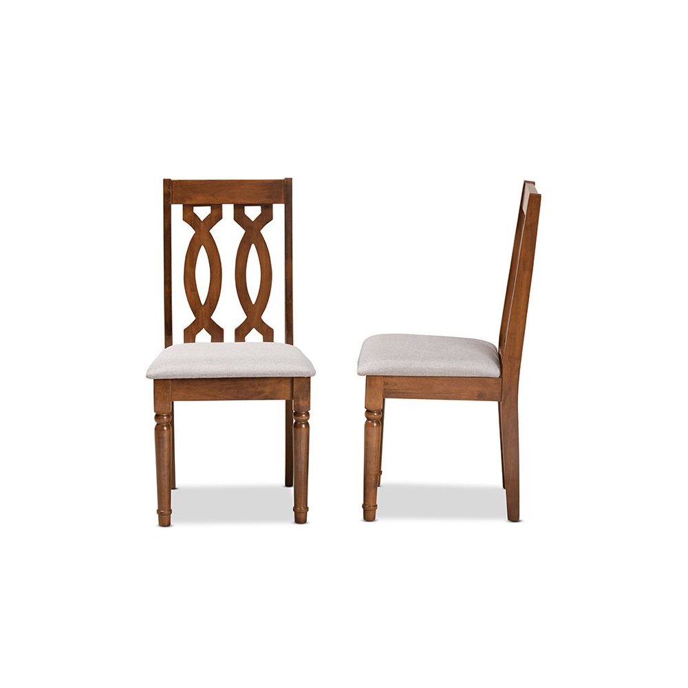 Grey Fabric Upholstered and Walnut Brown Finished Wood 2-Piece Dining Chair Set. Picture 3