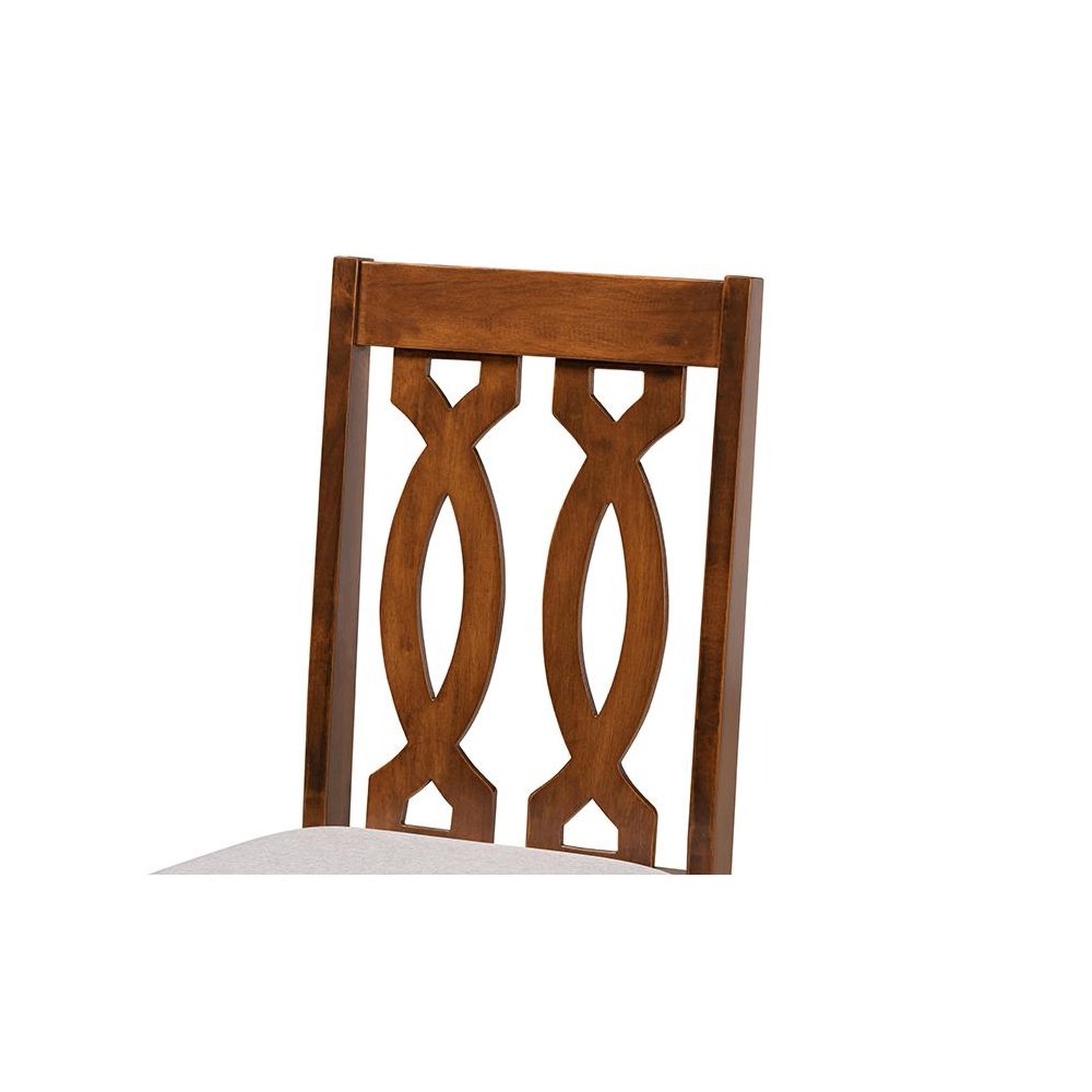 Grey Fabric Upholstered and Walnut Brown Finished Wood 2-Piece Dining Chair Set. Picture 4