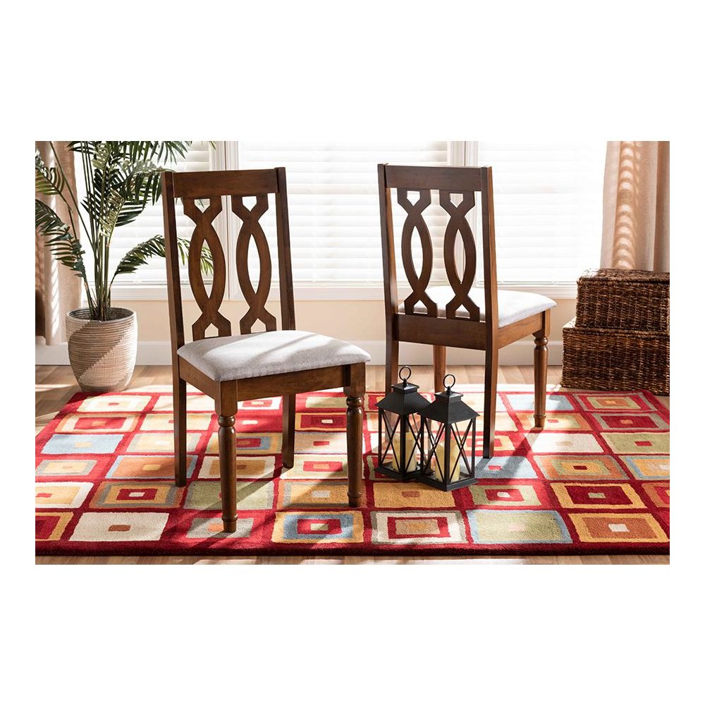 Grey Fabric Upholstered and Walnut Brown Finished Wood 2-Piece Dining Chair Set. Picture 6
