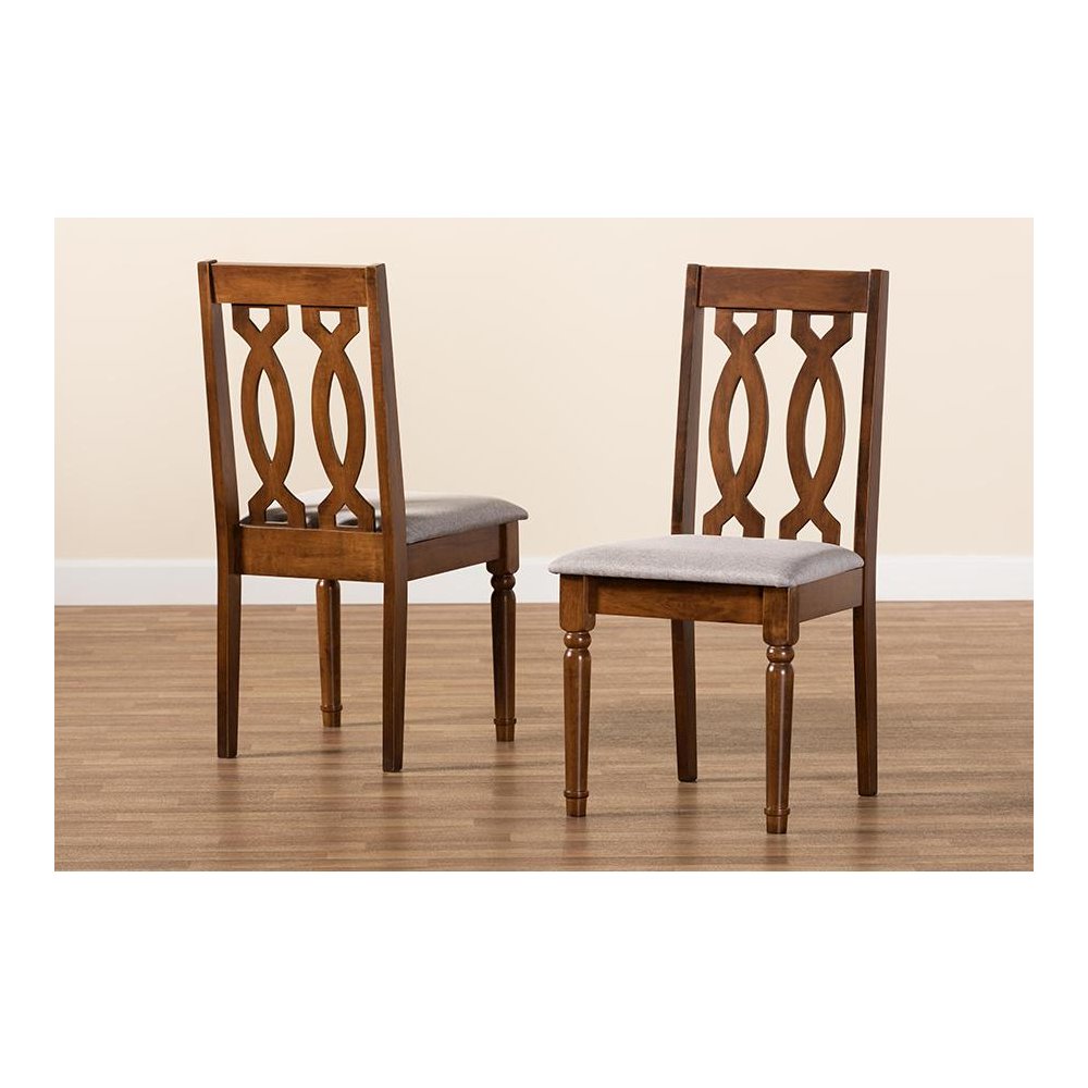 Grey Fabric Upholstered and Walnut Brown Finished Wood 2-Piece Dining Chair Set. Picture 7
