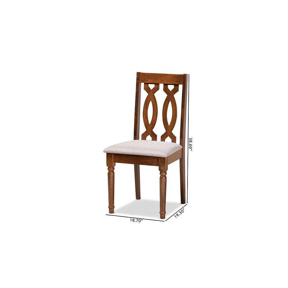 Grey Fabric Upholstered and Walnut Brown Finished Wood 2-Piece Dining Chair Set. Picture 8