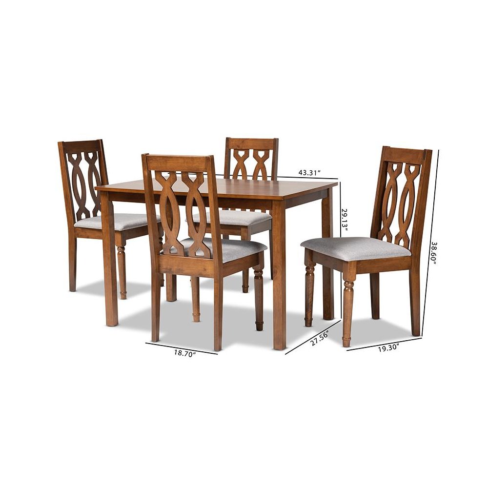 Grey Fabric Upholstered and Walnut Brown Finished 5-Piece Wood Dining Set. Picture 9