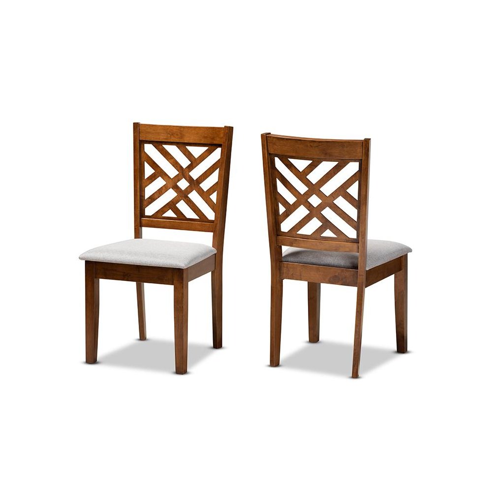 Grey Fabric Upholstered and Walnut Brown Finished Wood 2-Piece Dining Chair Set. Picture 1
