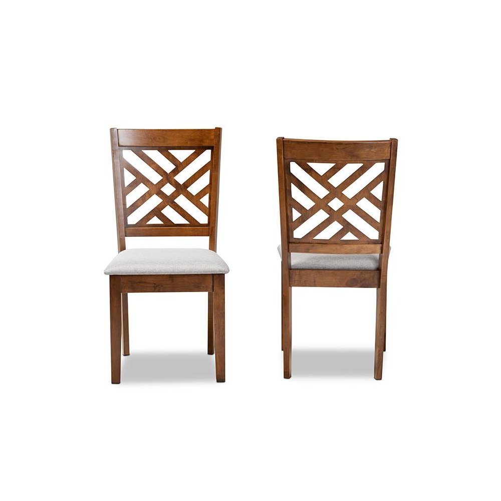 Grey Fabric Upholstered and Walnut Brown Finished Wood 2-Piece Dining Chair Set. Picture 2
