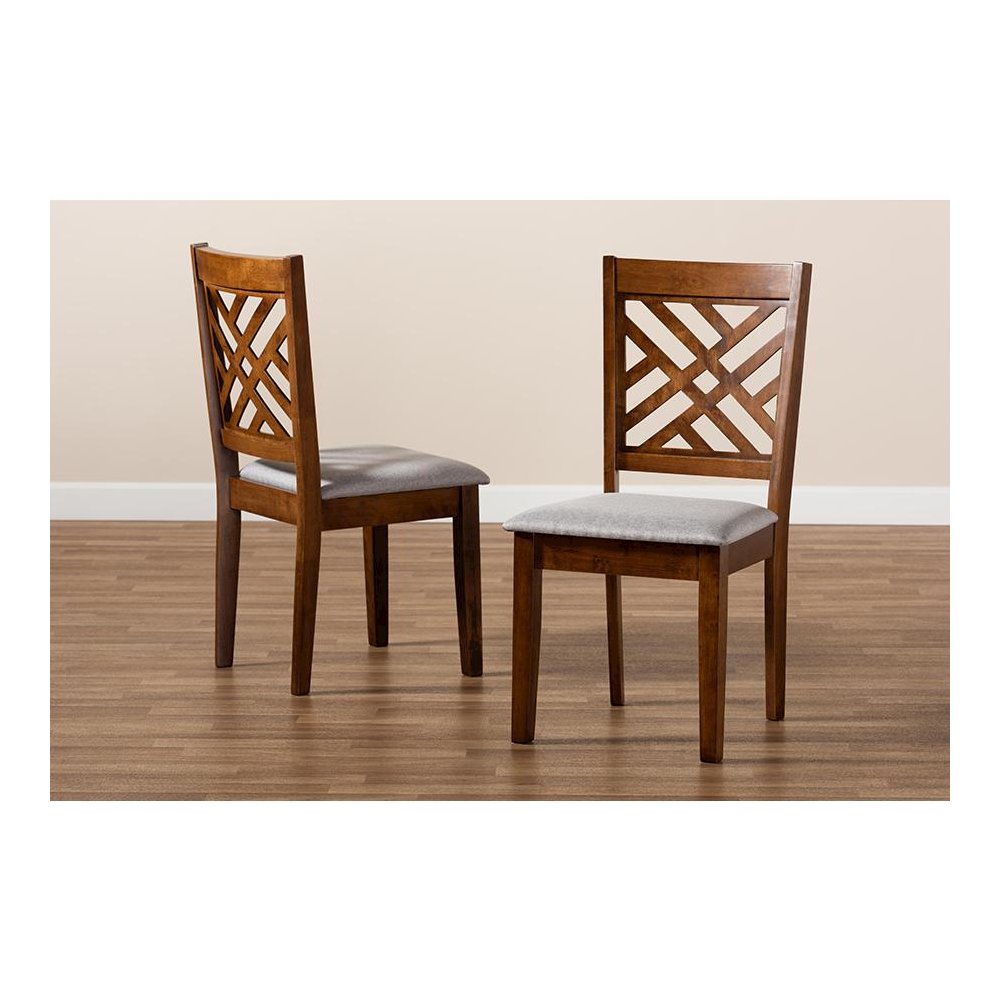 Grey Fabric Upholstered and Walnut Brown Finished Wood 2-Piece Dining Chair Set. Picture 7