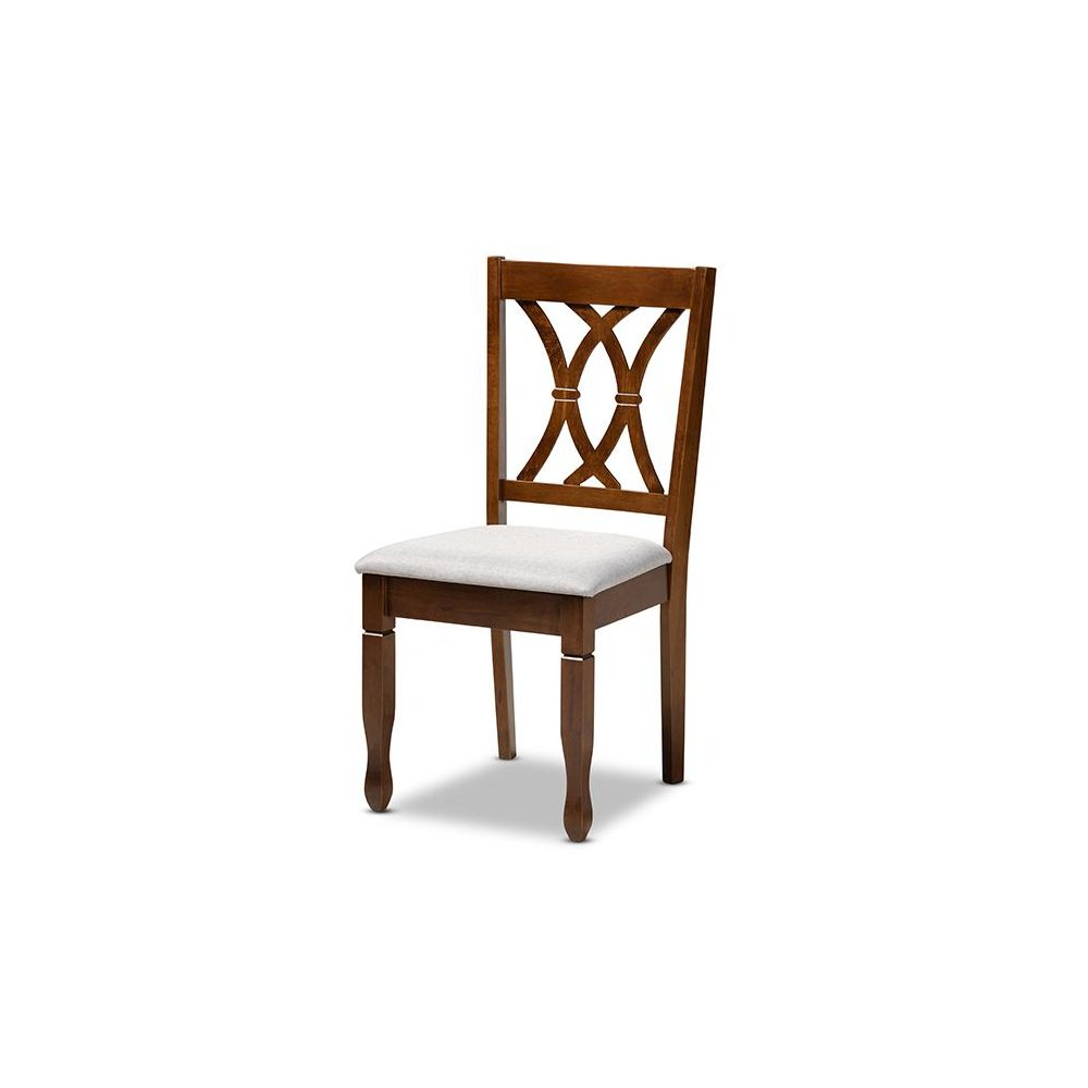 Grey Fabric Upholstered and Walnut Brown Finished Wood 7-Piece Dining Set. Picture 2