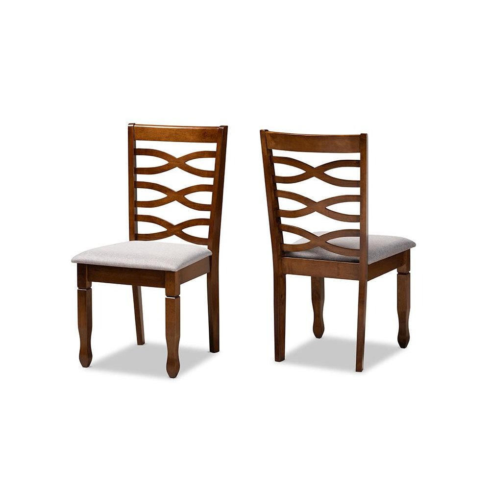 Grey Fabric Upholstered and Walnut Brown Finished Wood 2-Piece Dining Chair Set. Picture 1